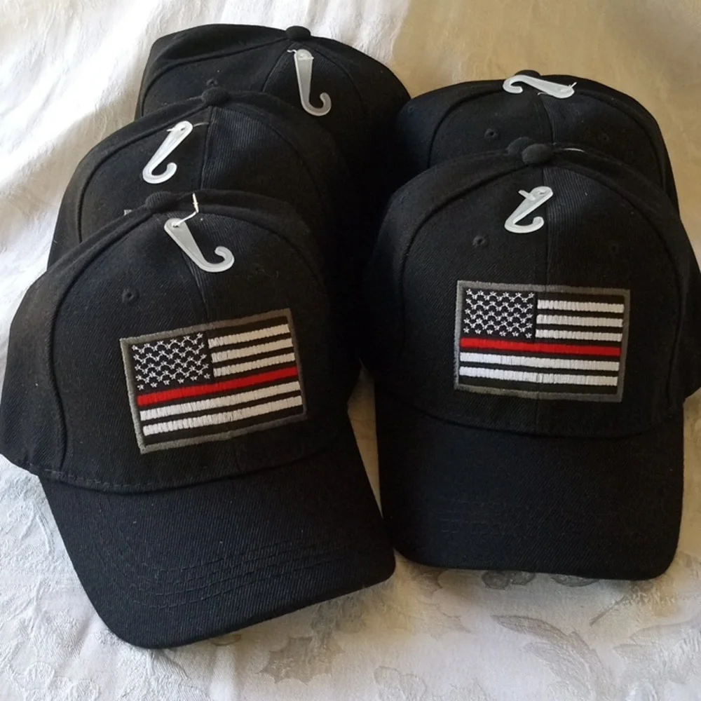 Bundle 6 FireMan USA Red Line Flag Black Baseball Cap Fire Man New